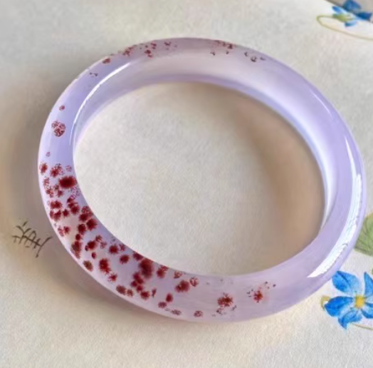 Natural Ice-Purple Floating Cinnabar Agate Bangle - Points Style