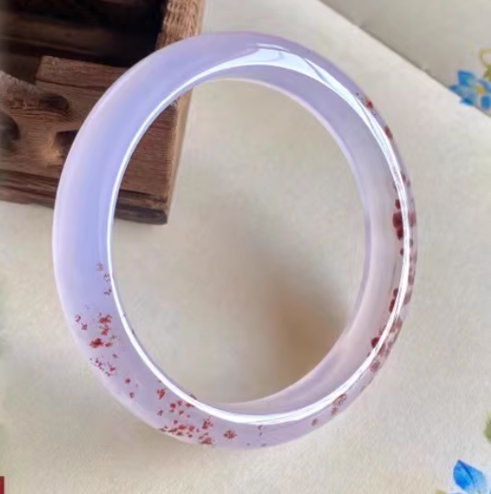 Natural Ice-Purple Floating Cinnabar Agate Bangle - Points Style