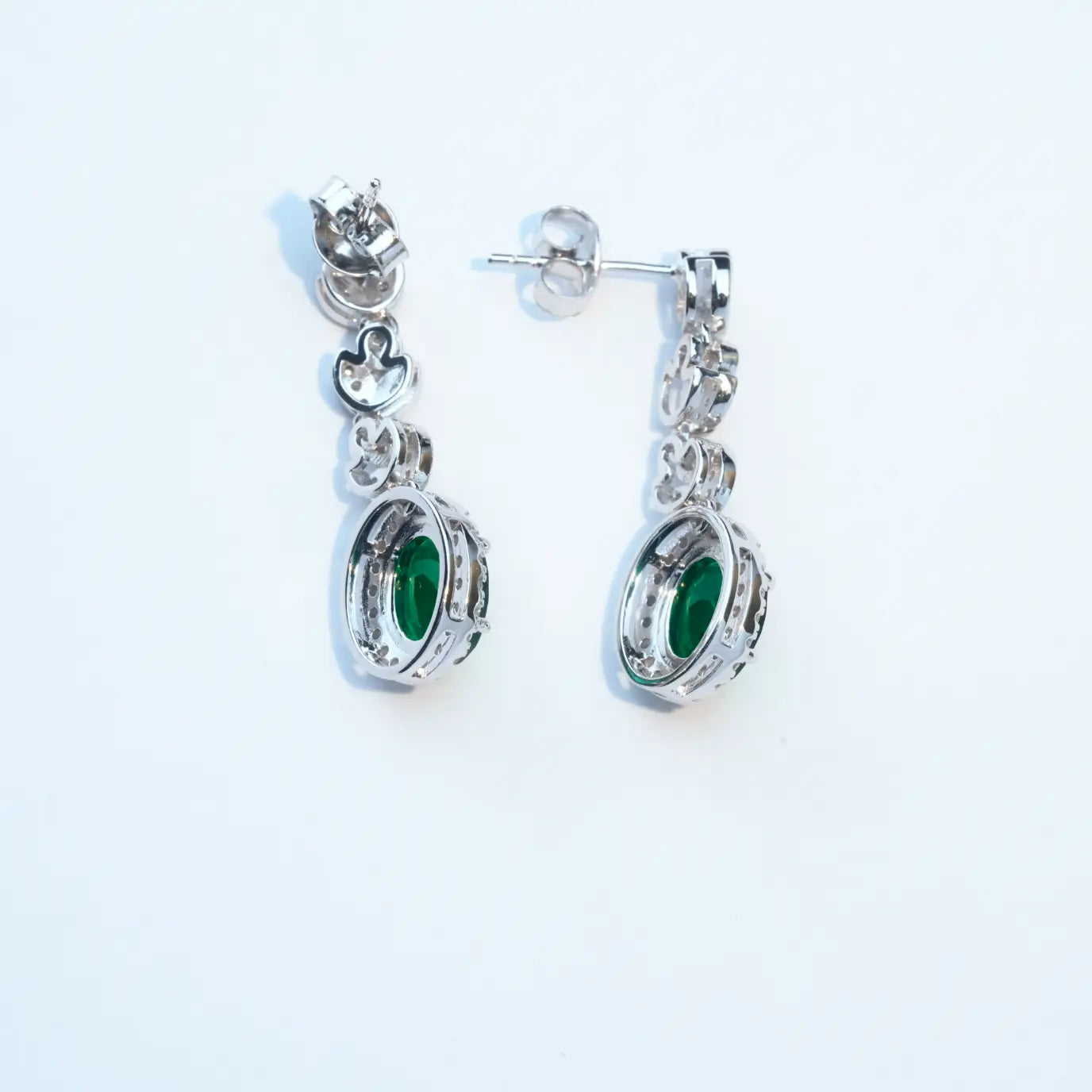 Long Emerald Earrings - Flower and Leaves Style