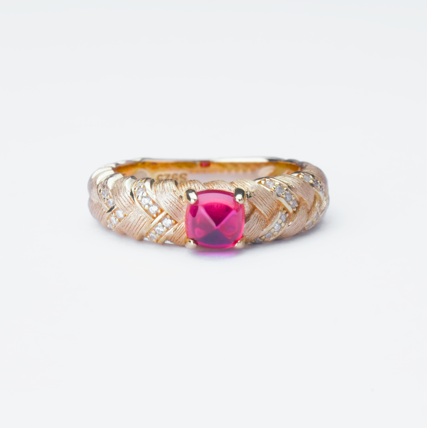 Woven Style Ruby Ring - Golden Color
