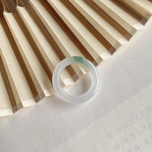 Natural Semi-Icy Grade Burmese Jadeite Ring with Floating Patterns
