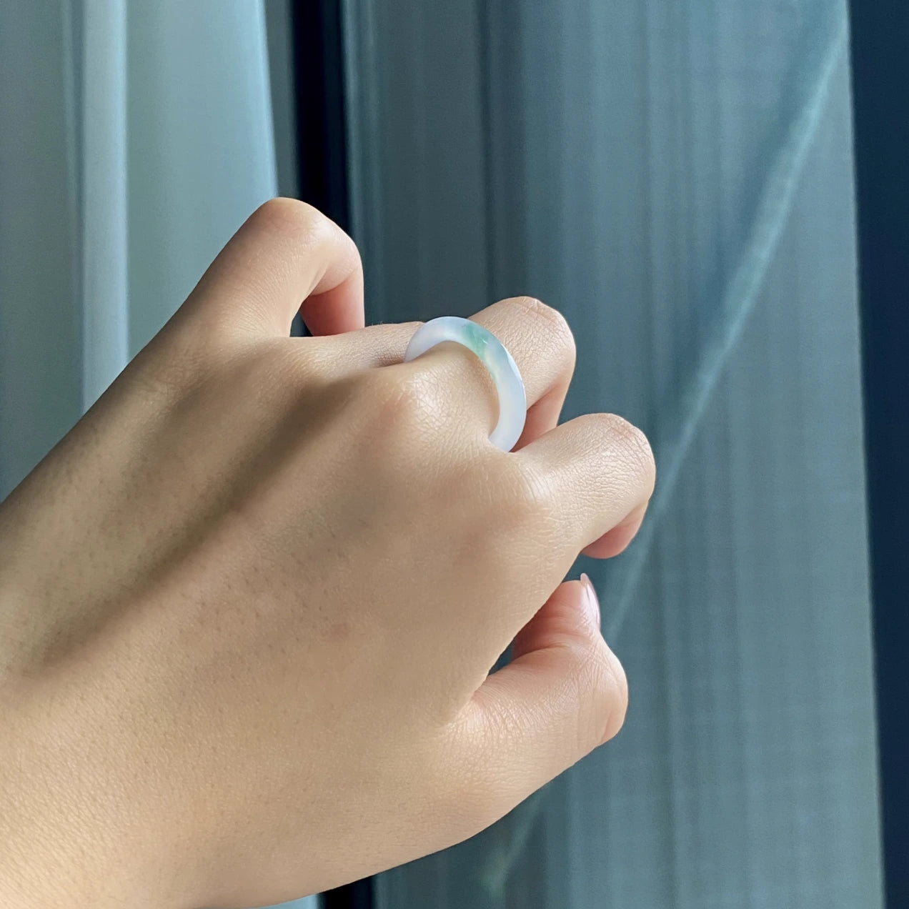 Natural Semi-Icy Grade Burmese Jadeite Ring with Floating Patterns