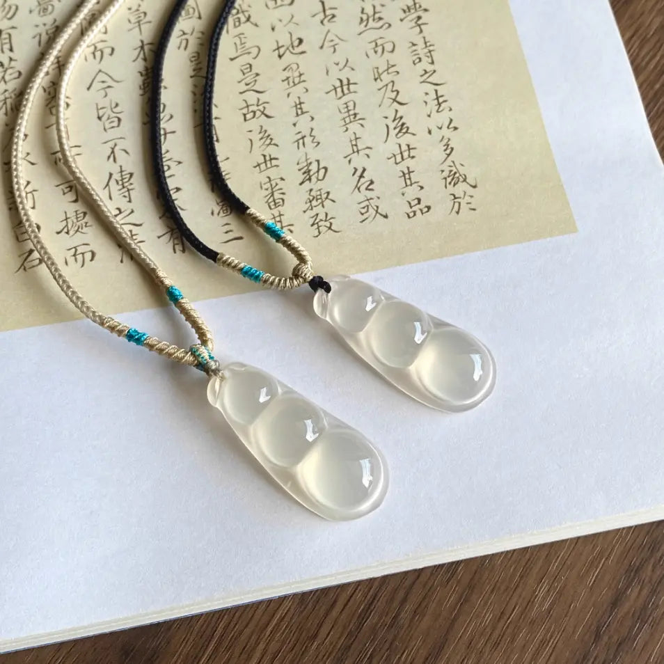 Natural Icy Natural Agate Pendant - Beans