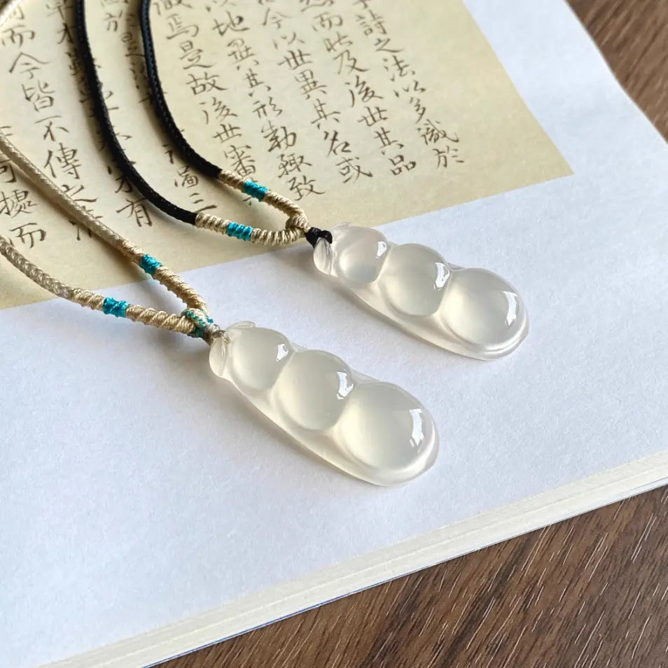 Natural Icy Natural Agate Pendant - Beans