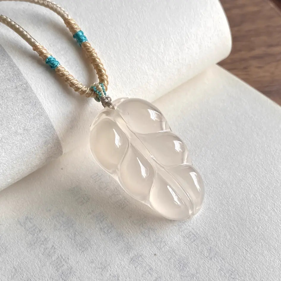 Natural Icy Natural Agate Pendant - Leaf