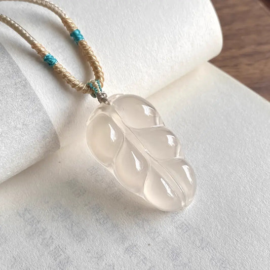 Natural Icy Natural Agate Pendant - Leaf