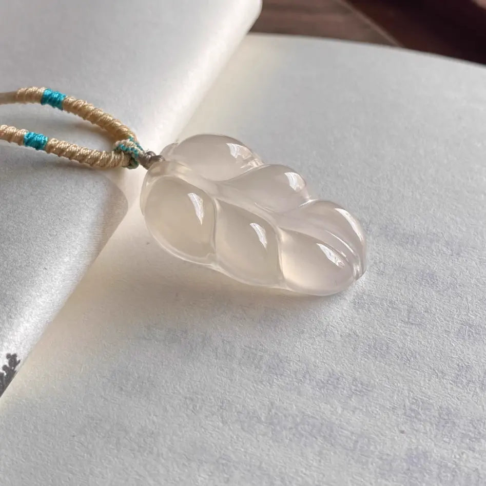 Natural Icy Natural Agate Pendant - Leaf