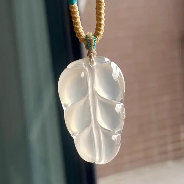 Natural Icy Natural Agate Pendant - Leaf