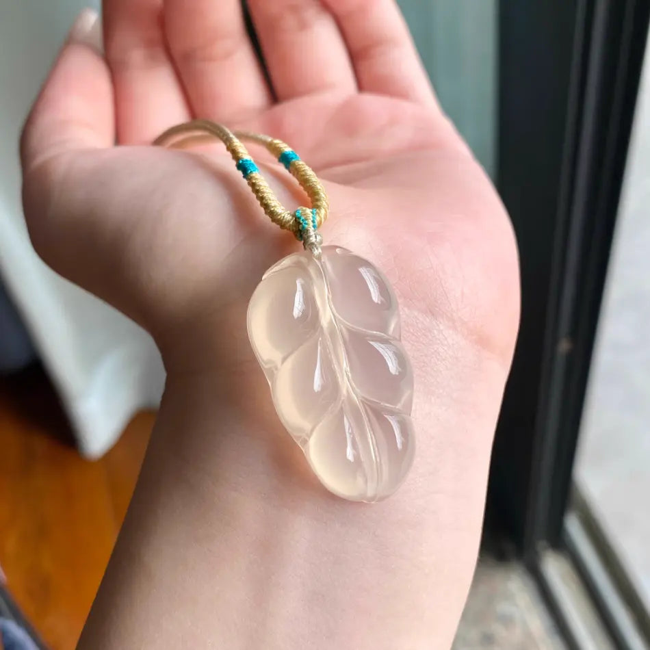 Natural Icy Natural Agate Pendant - Leaf
